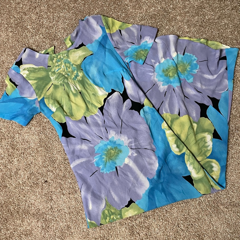 Gabrielle Floral Maxi Dress Wedding Guest Vibes Size Small Blue Purple Green